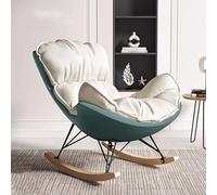 Fauteuil à bascule moderne et confortable en cuir synthétique rembourré avec coussin épais pour lire et faire la sieste, mobilier de salon élégant (blanc cassé et cyan, sans repose-pied)