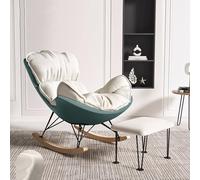 Fauteuil à bascule moderne rembourré avec coussin épais et confortable en cuir synthétique pour lire et faire la sieste, meubles de salon avec repose-pieds Blanc cassé et cyan