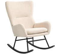 Fauteuil À Bascule Néo-Rétro Acier Noir Effet Laine Bouclée Beige Beige