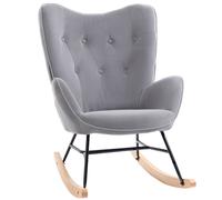 Fauteuil À Bascule Oreilles Accoudoirs Aspect Velours Gris Gris