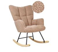 Beliani Fauteuil à Bascule Moderne en Tissu Bou eige Sable et Pieds en Bois Oulu