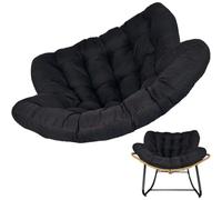 Fauteuil à Bascule Papasan avec Coussin rembourré, Chaise Longue en rotin et Osier, Coussin de Chaise Suspendu Doux pour extérieur et intérieur, Panier Suspendu en Forme d'œuf, Noir, 125 x 1