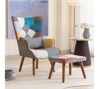 Fauteuil à bascule patchwork avec repose-pieds, balançoire, chaise de relaxation, fauteuil rétro avec dossier, chaise rembourrée de salon, chaise à bascule, marron Dimensions et détailsNom du produit