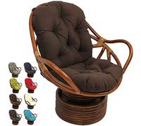 Fauteuil à bascule pivotant ultra doux marron avec coussin épais lavable pour extérieur, meubles de terrasse pour jardin, chaise pliante en rotin