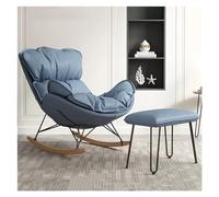 Fauteuil à bascule pliable d'extérieur moderne rembourré bleu avec repose-pieds, canapé inclinable en tissu sur pieds en bois massif, parfait pour le jardin et la détente
