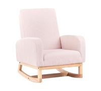 Fauteuil à Bascule pour Enfants en Bouclé Pieds en Bois Rose Pastel Norby