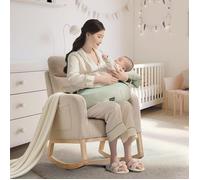 Fauteuil À Bascule-PROMI- avec Accoudoirs en Bois,Rocking Chair, Fauteuil Allaitement, Chaise à Bascule Scandinave,BEIGE