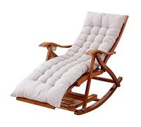 Fauteuil à bascule réglable en bambou avec repose-pieds rétractable et coussin en coton - Chaise longue pliante et portable pour se détendre au jardin ou au bord de la piscine (coussin gris)