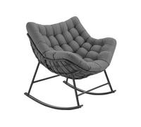 Fauteuil à bascule rembourré avec motif matelassé gris anthracite en acier thermolaqué rotin robuste élégant