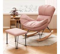 Fauteuil à bascule rembourré avec ottomane - Fauteuil confortable en cuir pour chambre d'enfant et salon - Fauteuil inclinable en tissu du milieu du siècle