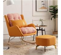 Fauteuil à bascule rembourré, ensemble de fauteuil à bascule moderne pour salon avec coussin lombaire et pouf, chaise rembourrée en cuir Napa Mid Siècle Fauteuil à bascule Chaise à bascule (Couleur :