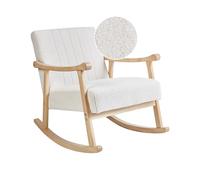 Fauteuil à Bascule Rembourré Pieds en Bois d'Hévéa avec Accoudoirs en Tissu Bouclé Blanc Cassé Leknes