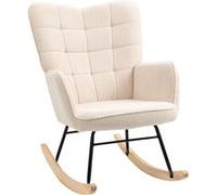 Fauteuil à bascule - HOMCOM - revêtement effet laine bou structure en acier - pieds en bois massif - beige