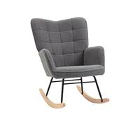 HOMCOM Fauteuil à Bascule, Rocking Chair, revêtement Bouclette, Chaise à Bascule, Structure en Acier, Pieds en Bois Massif, Gris foncé