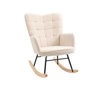 HOMCOM Fauteuil à Bascule, Rocking Chair, revêtement Bouclette, Chaise à Bascule, Structure en Acier, Pieds en Bois Massif, Beige