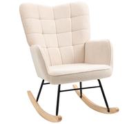 HOMCOM Fauteuil à Bascule, Rocking Chair, revêtement Bouclette, Chaise à Bascule, Structure en Acier, Pieds en Bois Massif, Beige