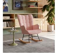 Fauteuil à Bascule Rose en Tissu Teddy, 92x68x75cm, Dossier Matelassé, Fauteuil Relax, Chaise de Lecture et Allaitement