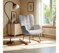 Fauteuil à Bascule Scandinave Rocking Chair avec Accoudoirs, Surface en Tissu Peluche, Fauteuil Lecture Chaise d'allaitement Ergonomique pour Chambre, Salon, Balcon (Piquage Gris Clair)