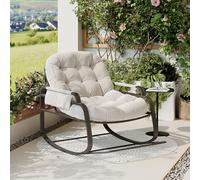Fauteuil à Bascule Scandinave, Rocking Chair avec repose-pieds pliable, Chaise en Rotin avec Coussin Remboumé, Support de Cadre en Acier, Chaise à Bascule de Détente pour Salon,Cour (Beige-2, C)