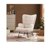 Fauteuil à bascule Scandinave - Sicaan - LUNA - Tissu Bouclette - L.67 x P.85,5 x H.91 cm - Beige