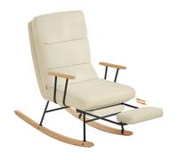 Songmics Home Fauteuil À Bascule, Pieds En Bois D'hévéa, Tissu Peluche, Chaise À Bascule, Dossier Réglable Sur 4 Positions, Supporte Jusqu'à 160 Kg, Pour Chambre, Salon, Marron Camel