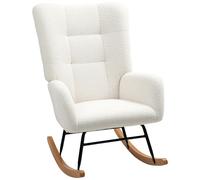 Fauteuil À Bascule Style Nordique Haut Dossier Oreilles Piètement Bois Hévéa Effet Laine Bouclée