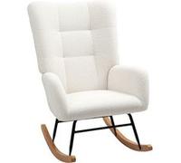 Fauteuil à bascule style nordique haut dossier oreilles piètement bois hévéa effet laine bouclée Blanc G