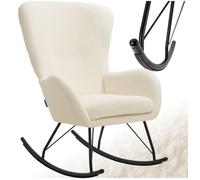 tectake® Rocking Chair Fauteuil à Bascule avec Accoudoirs Fauteuil scandinave Bouclette Fauteuil Relax rembourée Cadre en Acier Fauteuil Salon Veranda, Chaise Ergonomique idéal Détente, Allaitement