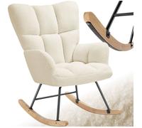 Fauteuil à bascule - TECTAKE - Fauteuil à bascule TORVE en polyester, acier robuste, grand dossier, embouts bois doux - Bouclé beige