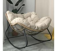 Fauteuil a Bascule Tissus Respirants en Coton Et Lin Chaise a Bascule Sièges Larges, Rocking Chair Adulte Structure en Acier Épais, pour Chambre, Salon et Home Cnéma(White)