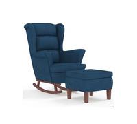vidaXL Chaise à bascule Velours bleu Bois d'hévéa avec tabouret 1 place