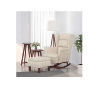 vidaXL Fauteuil à bascule à oreilles – velours crème, pieds en bois massif