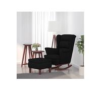 vidaXL Chaise à Bascule avec Pieds en Bois et Tabouret Fauteuil de Salon Relaxation Meuble de Salle de Séjour Chambre Intérieur Noir Velours