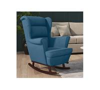 Fauteuil à basculemet massief rubberwood poten velours blauw