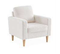 Fauteuil à bouclettes blanc cassé. scandinave - Bjorn - Canapé 1 place fixe droit pieds bois