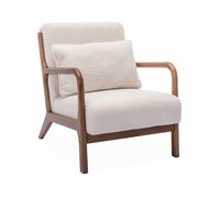 Fauteuil à bouclettes . pieds bois d'hévéa teinté noyer clair. 1 place droit fixe. pieds compas scandinave. structure en bois solide