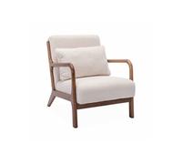Fauteuil à bouclettes . pieds bois d'hévéa teinté noyer clair. 1 place droit fixe. pieds compas scandinave. structure en bois