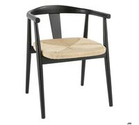 Chaise Fauteuil de Table en Bois Noir et Assise tressée Beige H 73 cm - Atmosphera