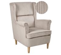 Beliani Fauteuil à Dossier Classique en Velours Côtelé Rembourré Pieds en Bois Beige Abson