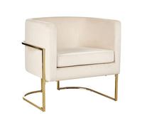 Fauteuil à Dossier Rond Moderne Glam Décoratif en Velours Beigr Crème et Cadre Doré Sirkka