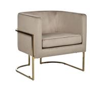 Beliani Fauteuil à Dossier Rond Moderne Glam Décoratif en Velours Taupe et Cadre Doré Sirkka