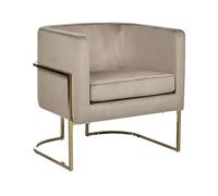 Fauteuil à Dossier Rond Moderne Glam Décoratif en Velours Taupe et Cadre Doré Sirkka