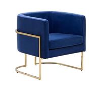 Fauteuil à Dossier Rond Moderne Glam Décoratif Velours Bleu Foncé et Doré Sirkka