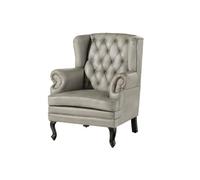Fauteuil à oreille en cuir véritable gris CHESTERFIELD N° 201