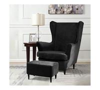 Fauteuil à oreilles 3 pièces avec repose-pieds et accoudoirs en coton extensible, fauteuil rétro. Housse de fauteuil à oreilles résistante à la poussière, facile à retirer et lavable, pour le salon