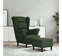 Fauteuil à oreilles avec pouf Vert foncé velours