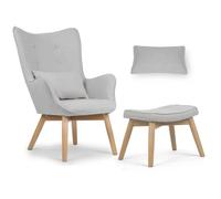 Fauteuil à oreilles avec repose-pieds - JANSPORT - Gris clair - Style nordique - Confortable - Esthétique scandinave