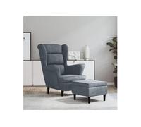 Fauteuil à oreilles avec tabouret gris foncé velours