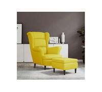 Fauteuil à oreilles avec tabouret jaune moutarde velours