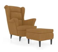 Fauteuil à oreilles avec tabouret marron velours